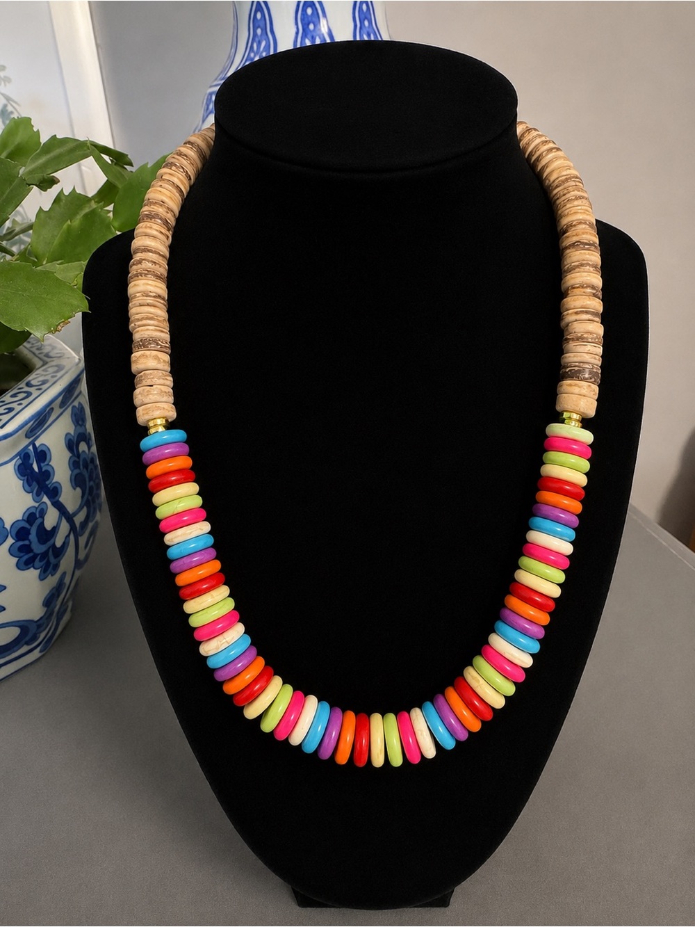 Colorful Multicolor Disc Bead Necklace – Women Jewelry